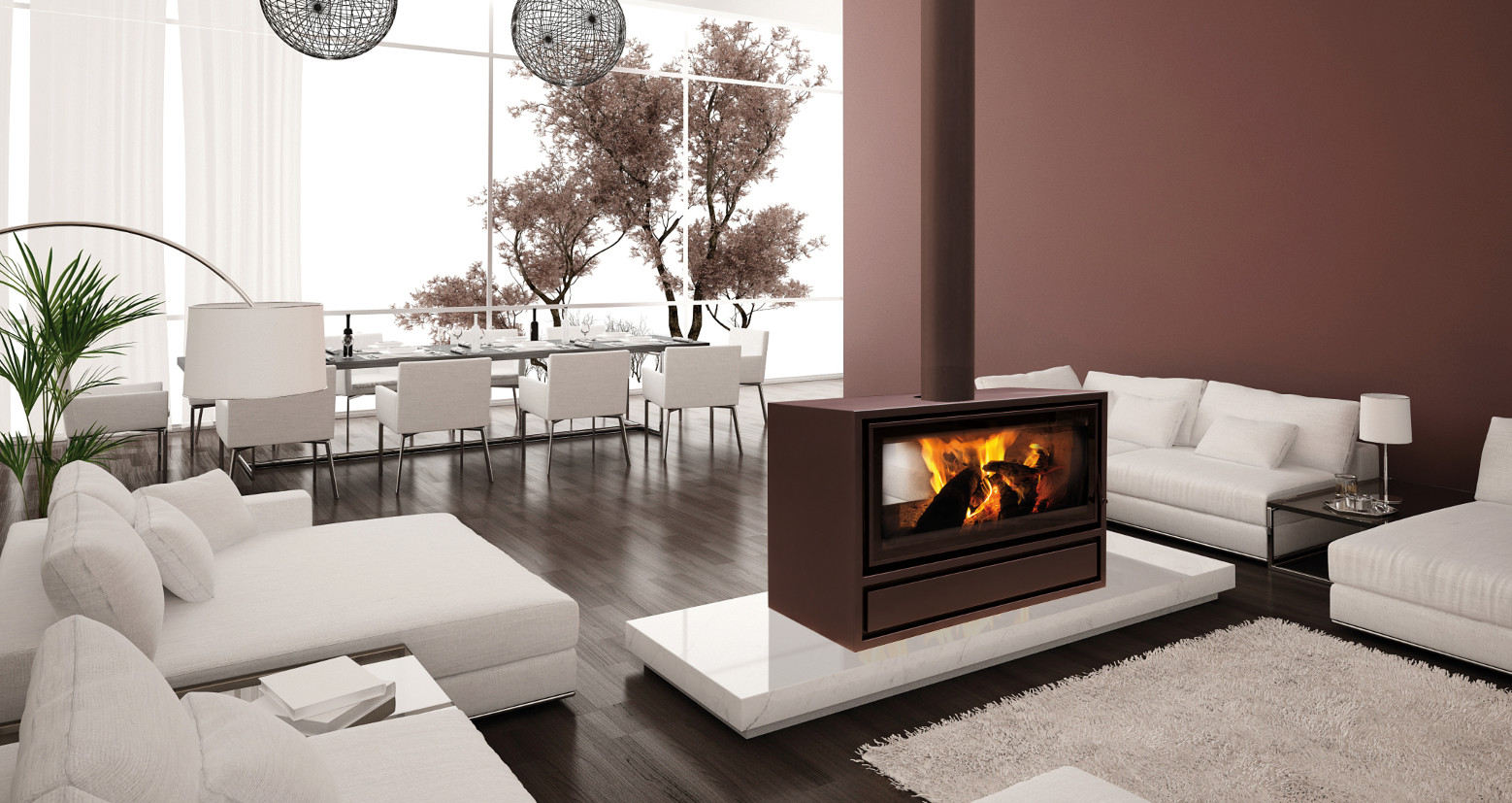 Heat Up Your Contemporary Living Room with a Free Standing Fireplace